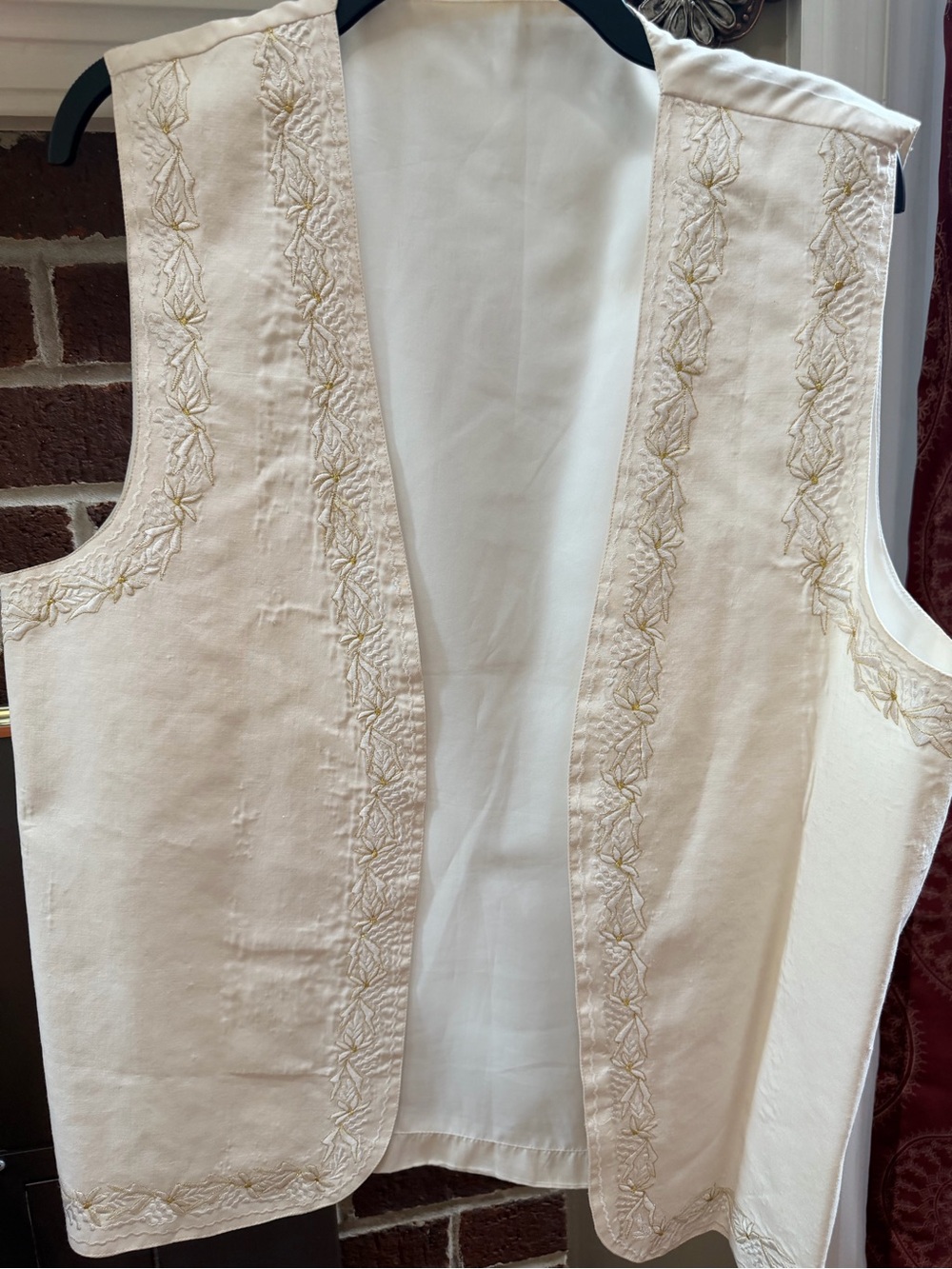 Cream Embroidered Open-Front Men's Tunic Vest